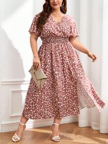 SHEIN Unity Plus Allover Print Butterfly Sleeve Dress - Multicolor - View 5