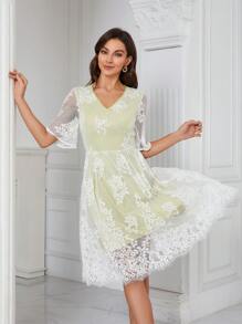 Floral Lace A-line Dress - Multicolor - View 1