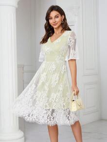 Floral Lace A-line Dress - Multicolor - View 4