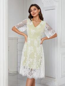 Floral Lace A-line Dress - Multicolor - View 5