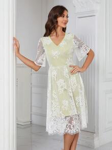 Floral Lace A-line Dress - Multicolor - View 7