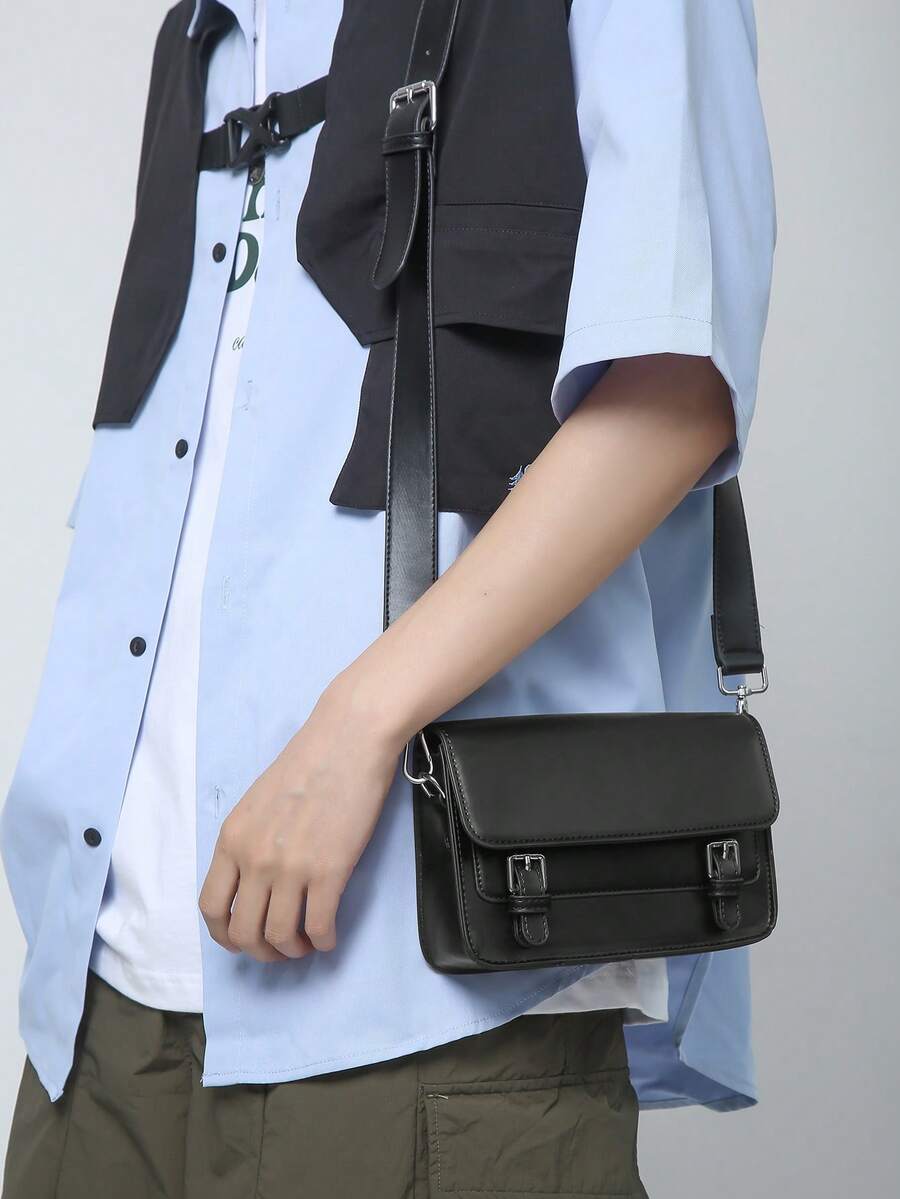 Mini Messenger Bag Buckle Decor Black - Black - View 1