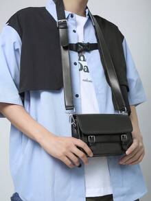 Mini Messenger Bag Buckle Decor Black - Black - View 3