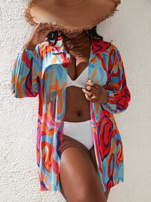 SHEIN Slayr Kimono Plus Size Tất cả trên in - Nhiều màu - Xem 4