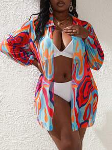SHEIN Slayr Kimono Plus Size Tất cả trên in - Nhiều màu - Xem 5