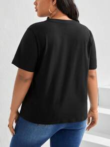 SHEIN Essnce Áo thun Plus size Hoạt hình Giải trí - màu đen - Xem 2