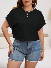 SHEIN Essnce Plus Solid Batwing Sleeve Tee