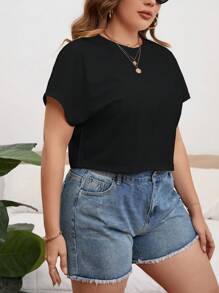SHEIN Essnce Plus Solid Batwing Sleeve Tee