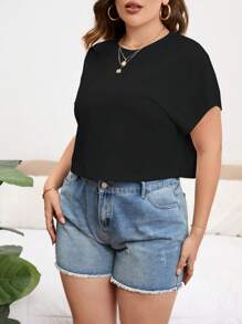 SHEIN Essnce Plus Solid Batwing Sleeve Tee