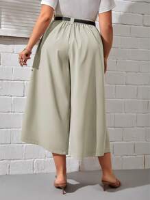 SHEIN Essnce 大碼褶皺腰帶闊腿褲 - 卡其色 - 查看 2