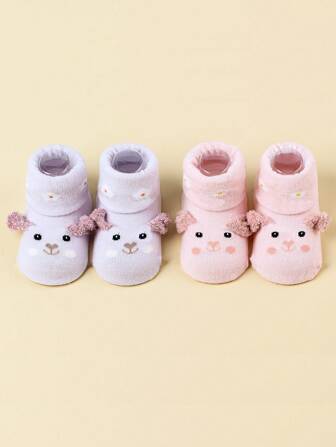 2雙嬰兒防滑卡通圖案學步襪適用於日常