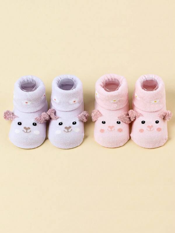 2pairs Baby Anti-slip Cartoon Graphic Walking Socks For Daily Life