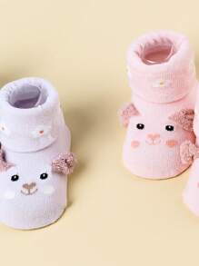 2雙嬰兒防滑卡通圖案學步襪適用於日常 - 粉色 - 查看 5