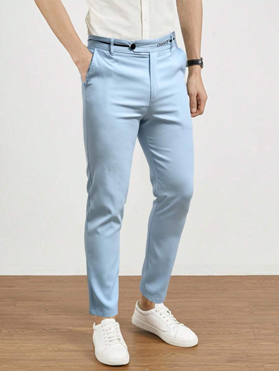 Manfinity Mode Men Suit Pants Nút Túi Dây kéo Lá thư - Màu xanh nhạt - Xem 1