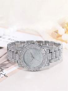 khorasan 1 Nữ Bạc Dây Thép Không Gỉ Quyến Rũ Đá Trang Trí Mặt Tròn Đồng Hồ Thạch Anh & 2 Bộ Trang Sức, Cho Cuộc Sống Hàng Ngày - Bạc - Xem 2