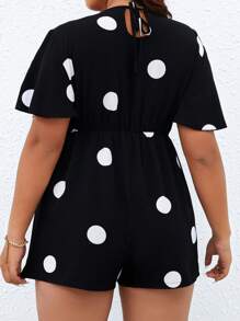 SHEIN LUNE 大碼波點圖案連身短褲 - 黑色 - 查看 2