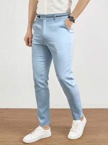 Manfinity Mode Men Suit Pants Nút Túi Dây kéo Lá thư - Màu xanh nhạt - Xem 3