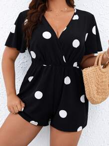 SHEIN LUNE 大碼波點圖案連身短褲 - 黑色 - 查看 3