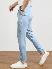 Manfinity Mode Men Suit Pants Nút Túi Dây kéo Lá thư - Màu xanh nhạt - Xem 4