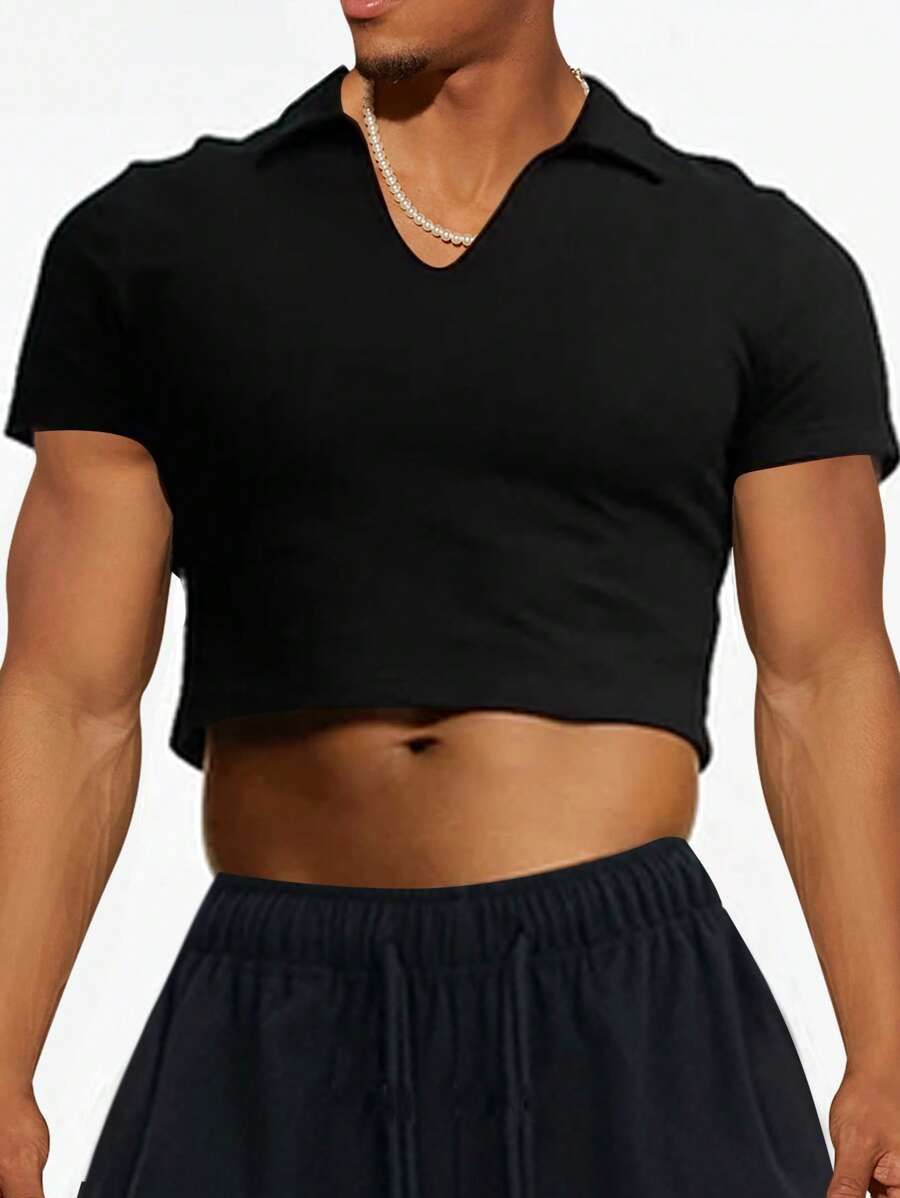 Manfinity Fever City Men Solid Crop Polo Shirt - Black - View 1