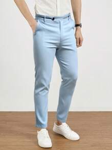 Manfinity Mode Men Suit Pants Nút Túi Dây kéo Lá thư - Màu xanh nhạt - Xem 5