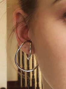 1對時尚鋅合金幾何設計耳夾適合女士日常裝飾 - 銀色 - 查看 1