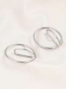 1對時尚鋅合金幾何設計耳夾適合女士日常裝飾 - 銀色 - 查看 2