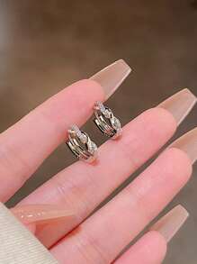 1pair Luxury Exquisite Micro-Inlaid Braided Hoop Earrings - Antique Silver - View 3