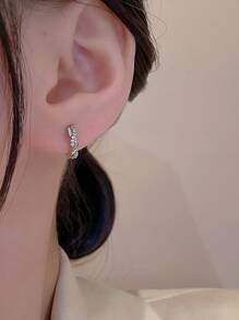 1pair Luxury Exquisite Micro-Inlaid Braided Hoop Earrings - Antique Silver - View 4