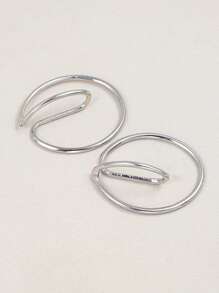 1對時尚鋅合金幾何設計耳夾適合女士日常裝飾 - 銀色 - 查看 5