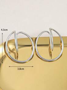 1對時尚鋅合金幾何設計耳夾適合女士日常裝飾 - 銀色 - 查看 6