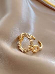 1入組魅力四射不銹鋼方晶鋯石圓圈裝飾開口戒指適合女士適合派對 - 金黃色 - 查看 2