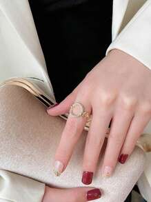 1入組魅力四射不銹鋼方晶鋯石圓圈裝飾開口戒指適合女士適合派對 - 金黃色 - 查看 4