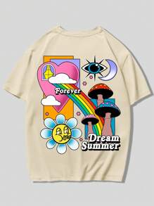 Heymoonly Guys Letter Cartoon Mushroom Graphic Tee - Apricot - View 1