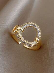 1入組魅力四射不銹鋼方晶鋯石圓圈裝飾開口戒指適合女士適合派對 - 金黃色 - 查看 8