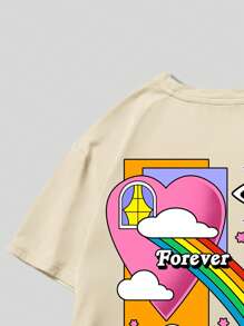Heymoonly Guys Letter Cartoon Mushroom Graphic Tee - Apricot - View 4