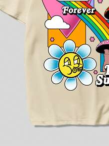 Heymoonly Guys Letter Cartoon Mushroom Graphic Tee - Apricot - View 5
