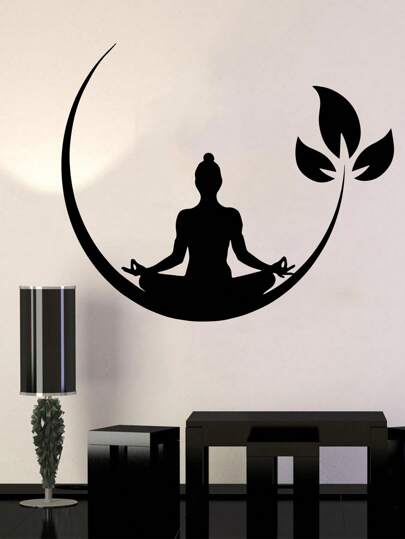 1pc Figure Graphic Wall Sticker, Modern Figure & Leaf Print PVC Wall Decal For Home Decoration, Stickers, Wall Decal, Vinyl Decal For Home Decorations, Spring Decoration Items Refresh Your Home, Rama Decoration Stickers