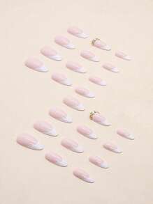 使用24入組長杏仁白法式水鑽風格假指甲和1張膠帶和1入組指甲銼打造迷人魅力 - 彩色 - 查看 5