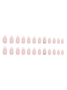 使用24入組長杏仁白法式水鑽風格假指甲和1張膠帶和1入組指甲銼打造迷人魅力 - 彩色 - 查看 6