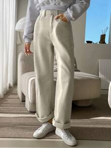 DAZY 斜口袋男友褲 - 米色 - 查看 5