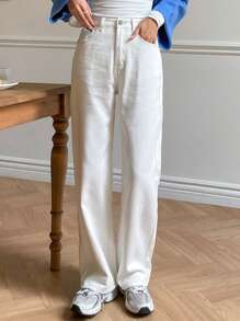 DAZY 斜口袋男友牛仔裤，返校服 - 白色 - 查看 4