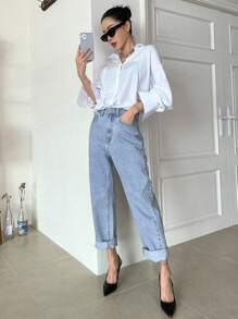 DAZY 直筒牛仔褲 - 淺色水洗藍 - 查看 5