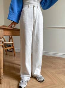 DAZY 斜口袋男友牛仔裤，返校服 - 白色 - 查看 8