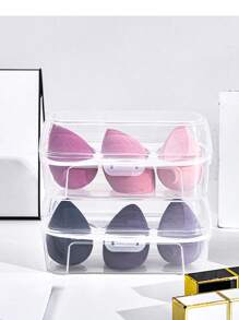 化妝海綿收納盒帶3卡槽攪拌機收納彩妝美妝混紡海綿收納化妝品蛋架 - 無色 - 查看 3