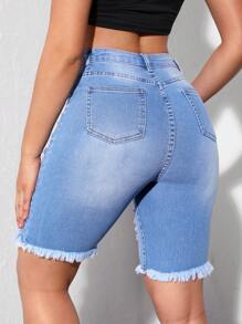 SHEIN EZwear 破洞毛邊牛仔短褲 - 淺色水洗藍 - 查看 2