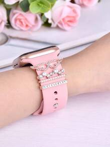 4pcs Rhinestone & Wing Decor Iron Alloy Watchband Ring Loop