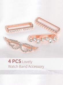 4pcs Rhinestone & Wing Decor Iron Alloy Watchband Ring Loop