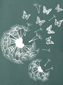 INAWLY Áo thun hở vai in hình hoa bồ công anh cỡ lớn - Màu xanh lá cây đậm - Xem 6