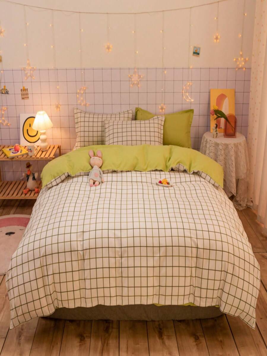 1入組無填充物格子圖案被套現代滌綸床上用品臥室被套 - 彩色 - 查看 1